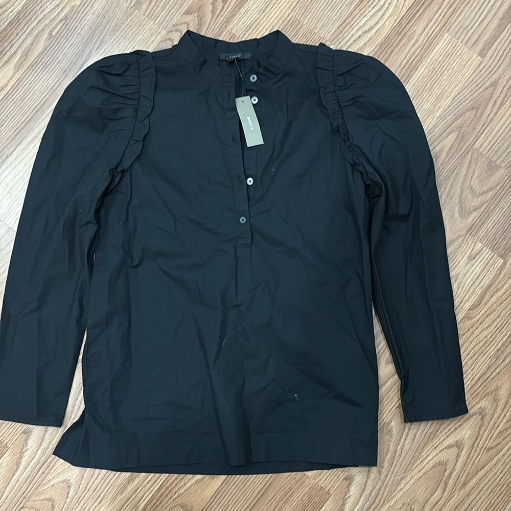 J.Crew, Long Sleeve Worktop Ruffle Shoulders, Extra Small Black